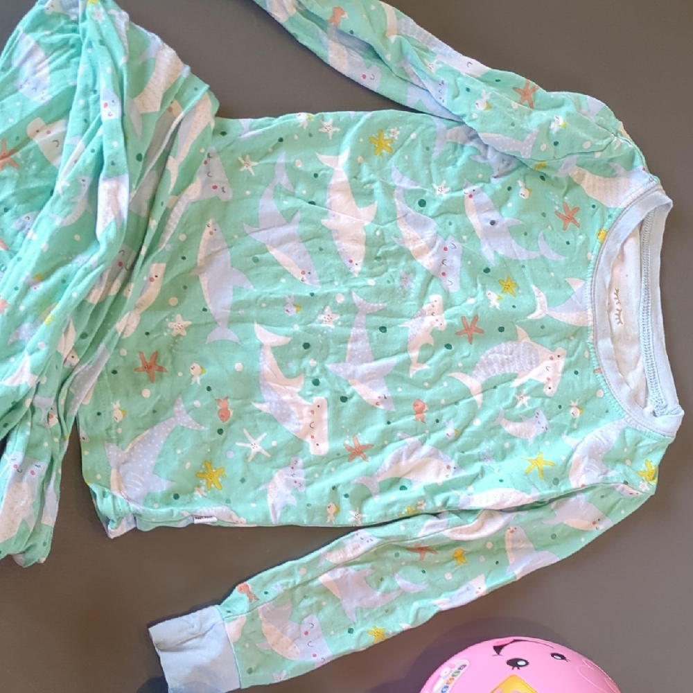 Little Sleepies Mint Shark Pajama Set 2t Long Sleeve Euc